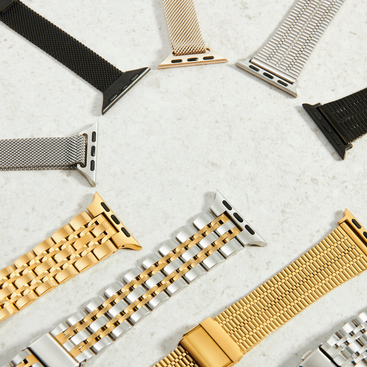 Set of stainless steel apple watch band silver gold black ensemble bracelet montre intelligente acier inoxydable argent or noir MIAJWL